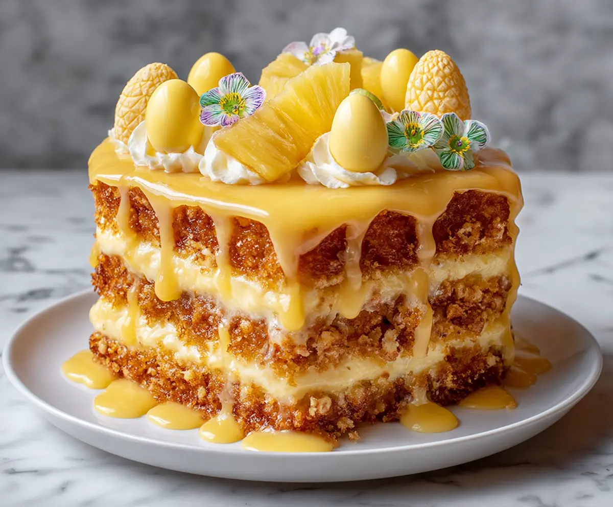 Delicious Easter Pineapple Heaven Cake with vibrant pineapple toppings and festive decorations.