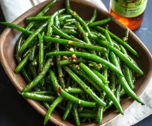Delicious glazed green beans with a shiny, caramelized coating, perfect for a healthy side dish.
