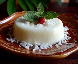 Creamy Hawaiian coconut pudding served in a bowl with shredded coconut garnish.