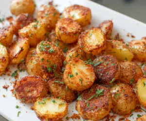 Golden Parmesan crusted baby potatoes served as a delicious side dish