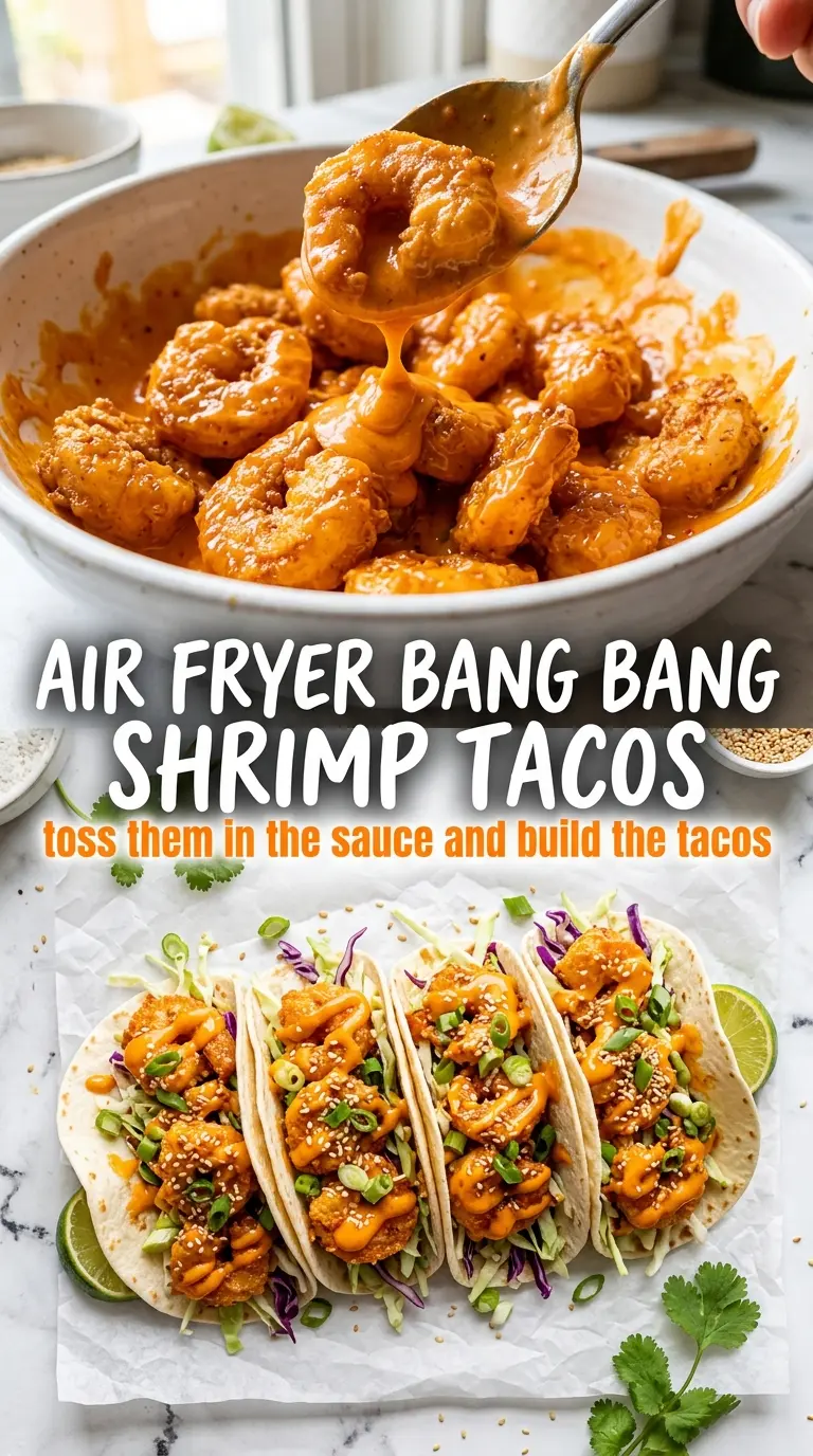 Air Fryer Bang Bang Shrimp Tacos crispy saucy sesame