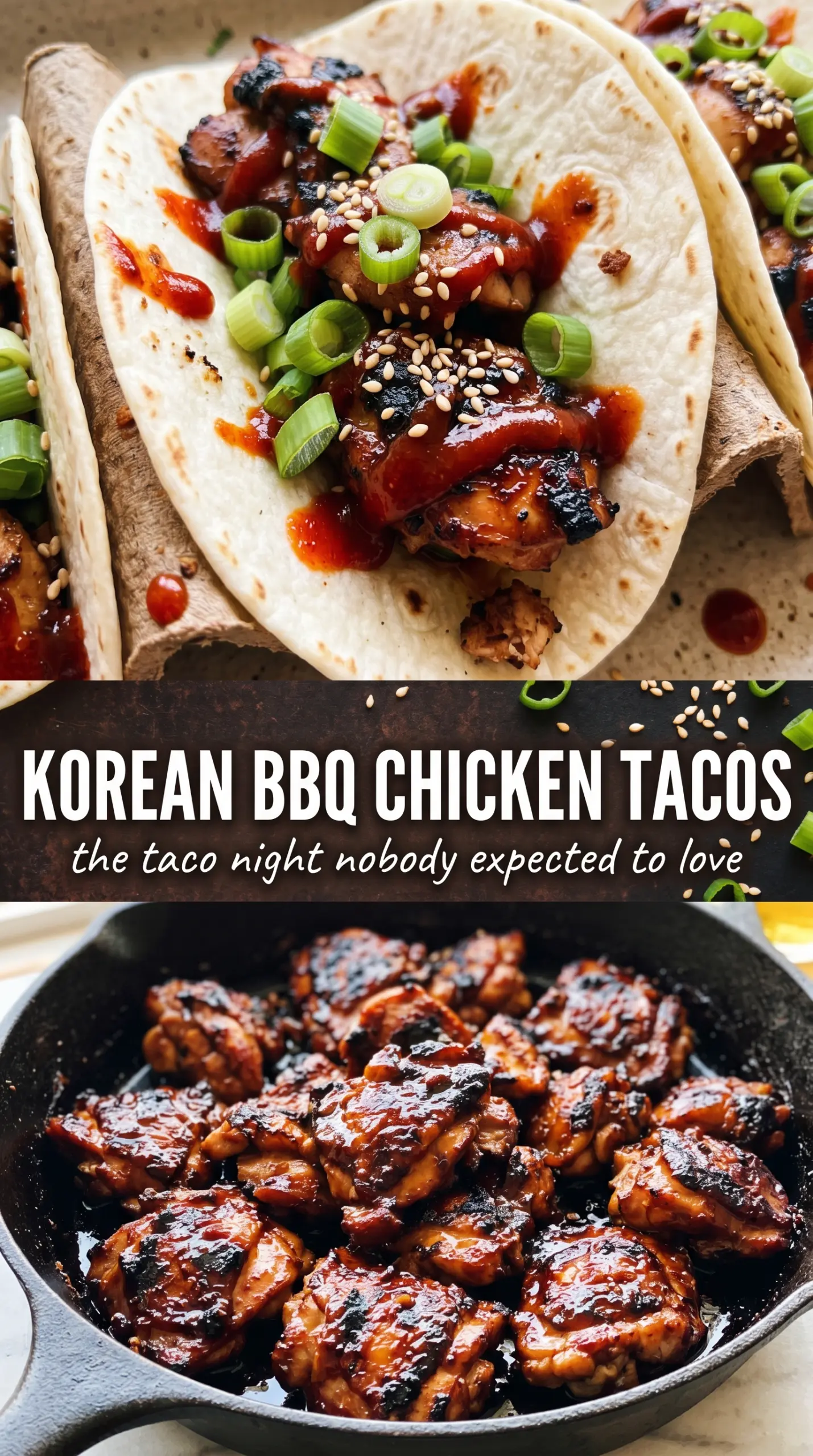 Korean BBQ Chicken Tacos with Quick Kimchi, sticky, savory, fresh