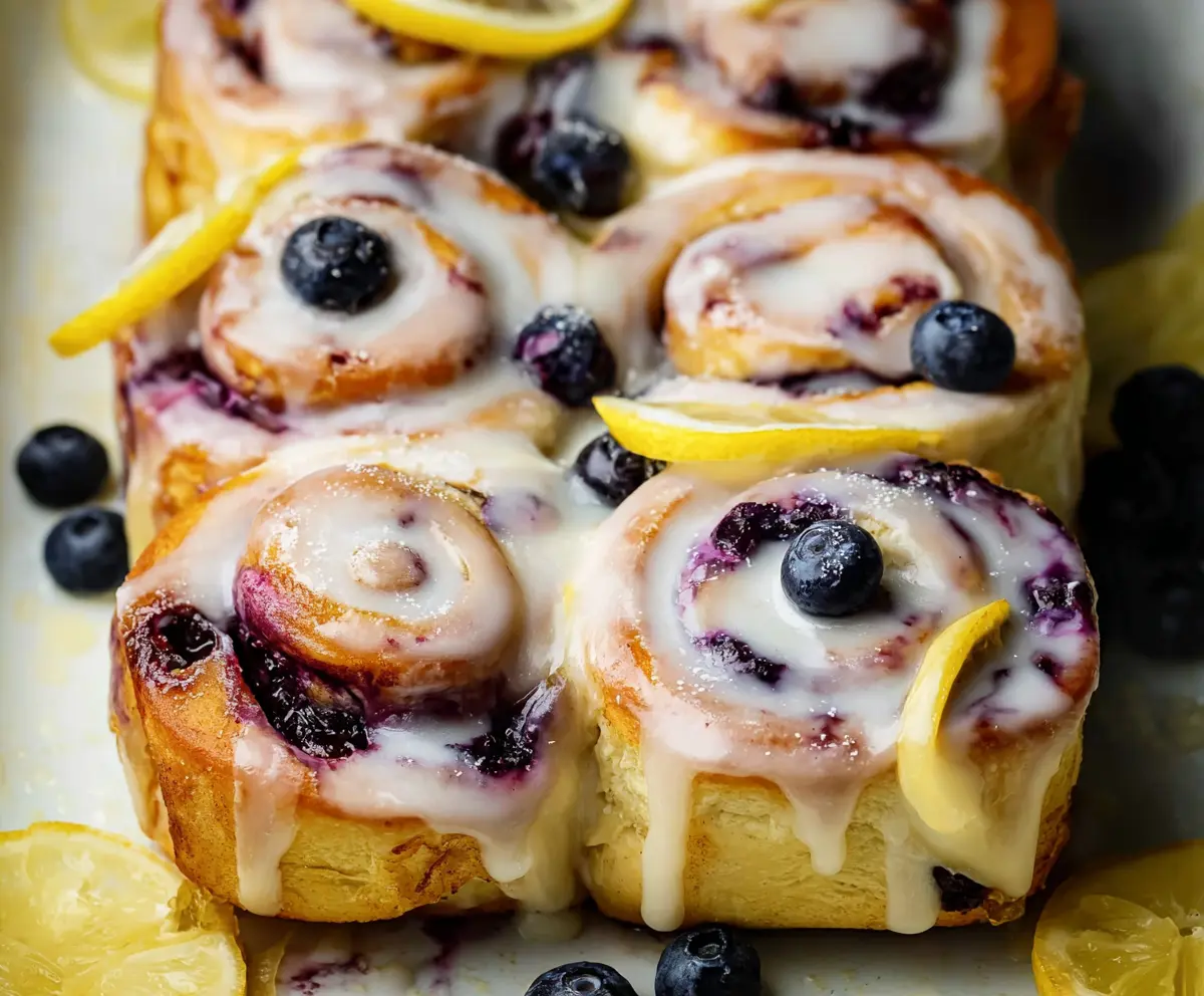 Delicious Lemon Blueberry Rolls with fresh blueberries and zesty lemon glaze.