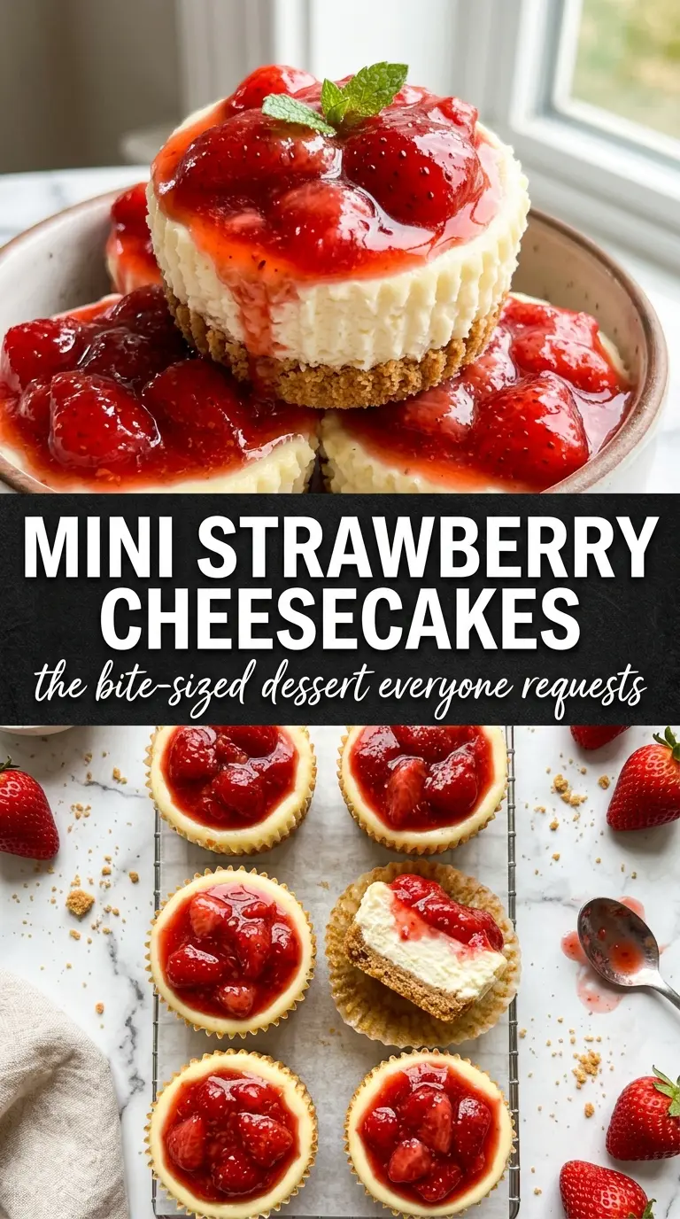 Mini Strawberry Cheesecakes with fresh strawberry topping