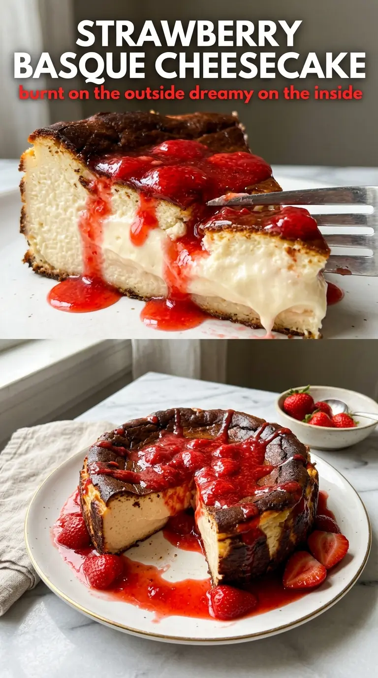 Strawberry Basque cheesecake creamy cracked-top dessert