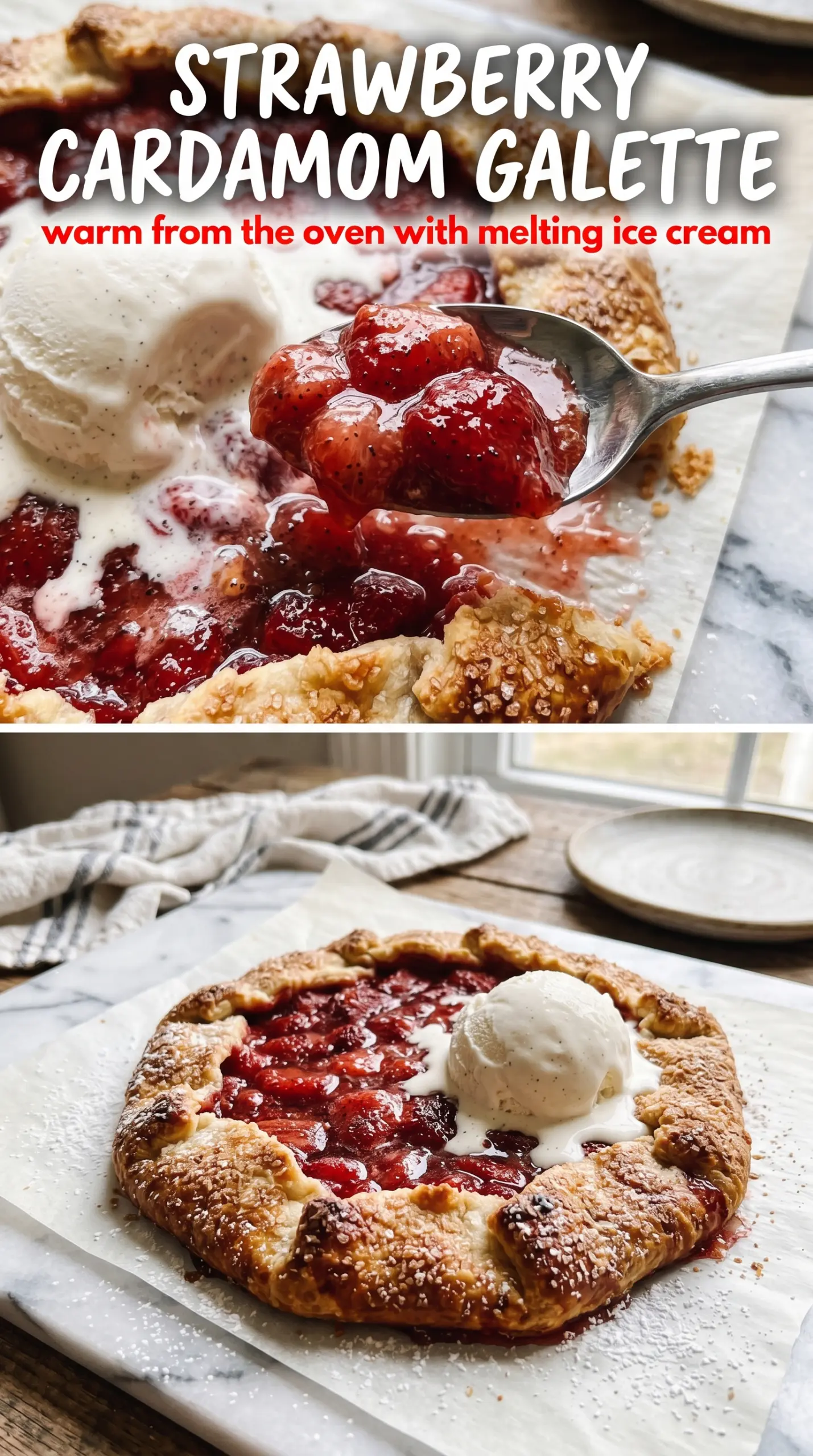 Strawberry Cardamom Galette rustic pastry, ruby berries, golden edges