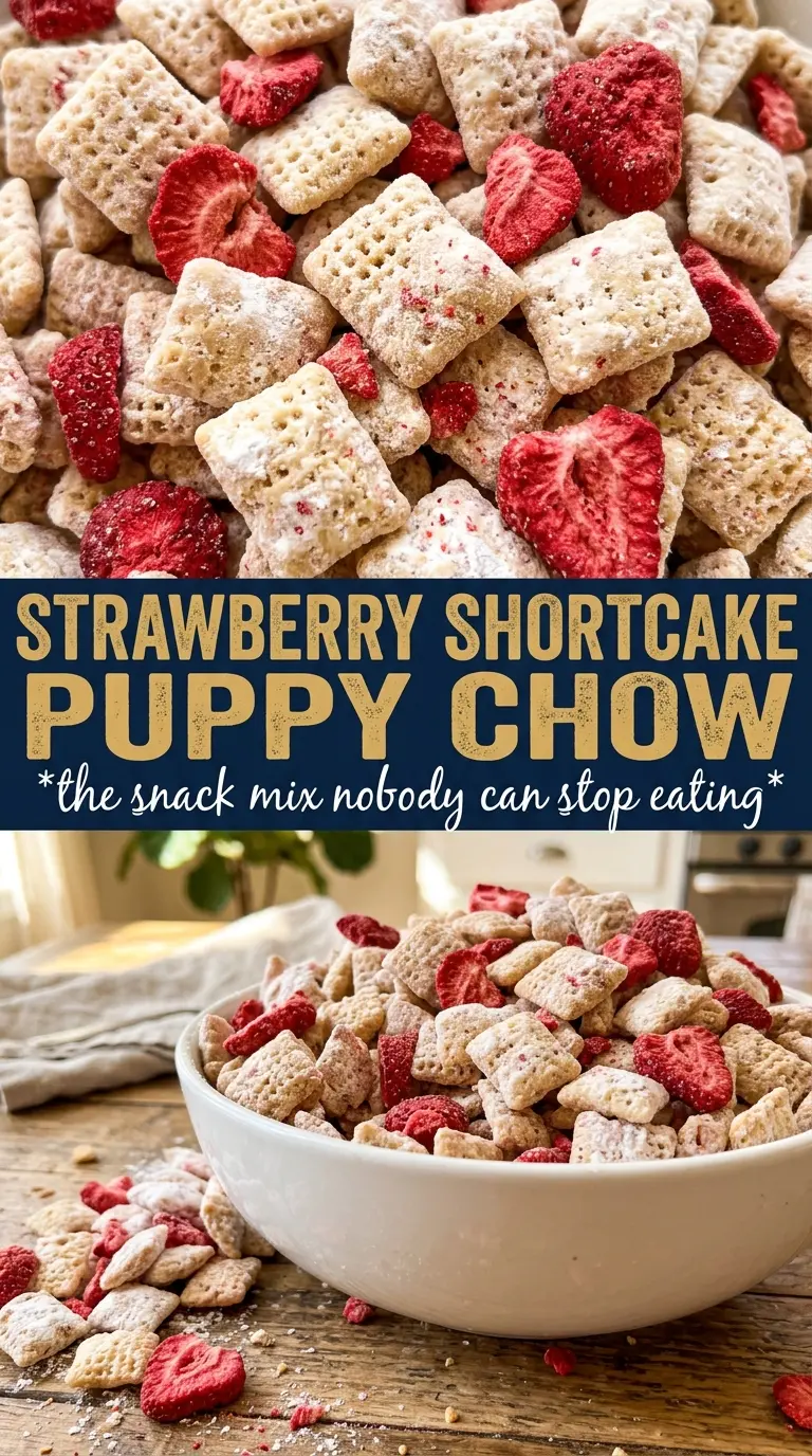 Strawberry Shortcake Puppy Chow sweet crunchy snack