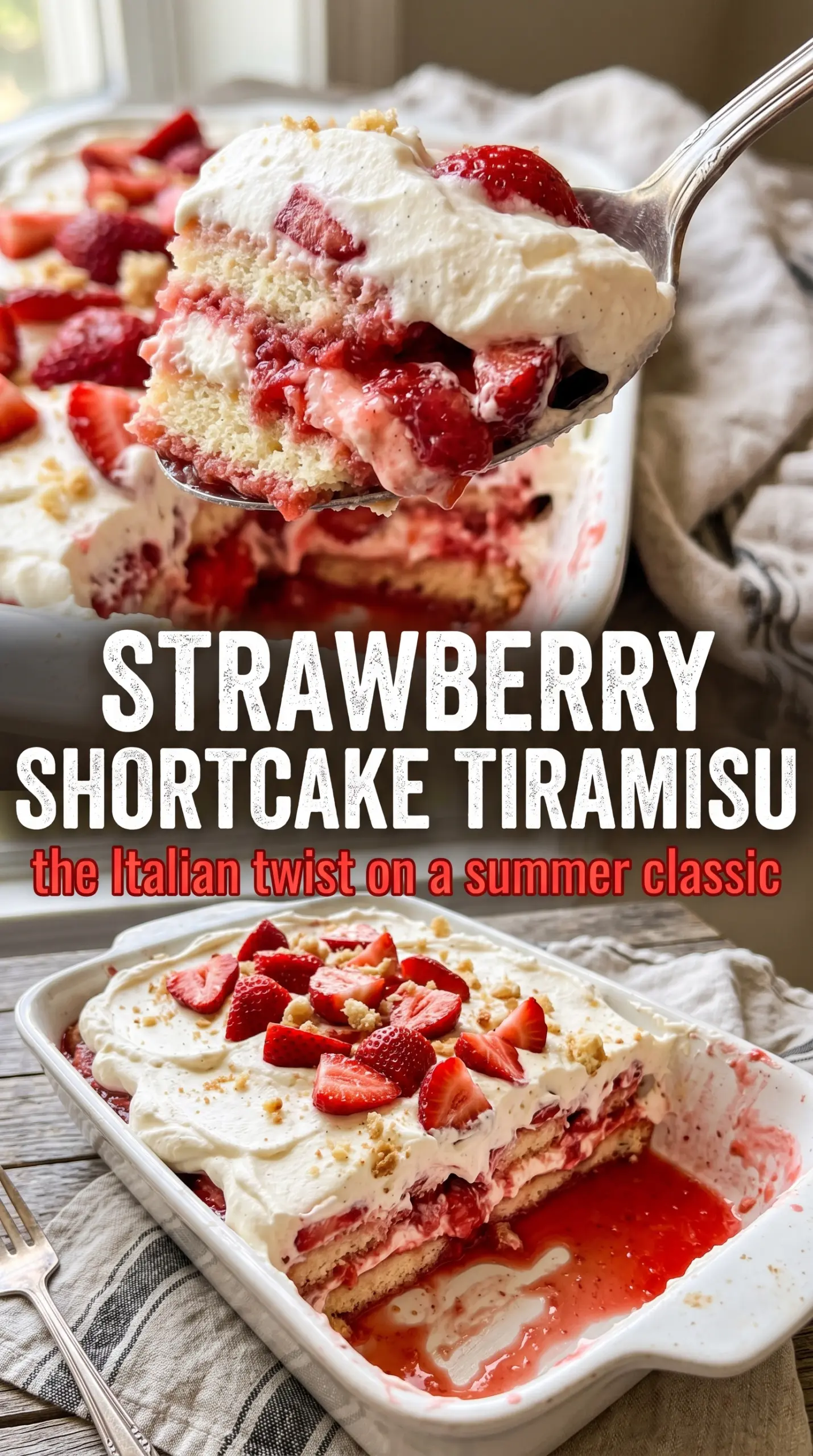 Strawberry Shortcake Tiramisu creamy layered dessert