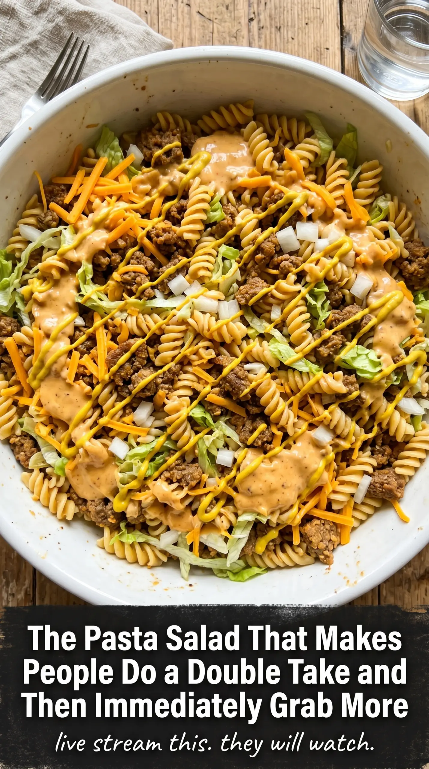 Bold flavorful pasta salad burger vibes