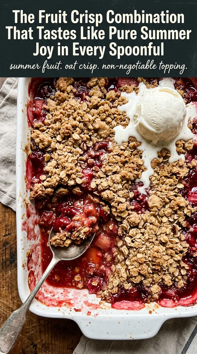 Cherry Rhubarb Crisp deep red filling golden oat topping