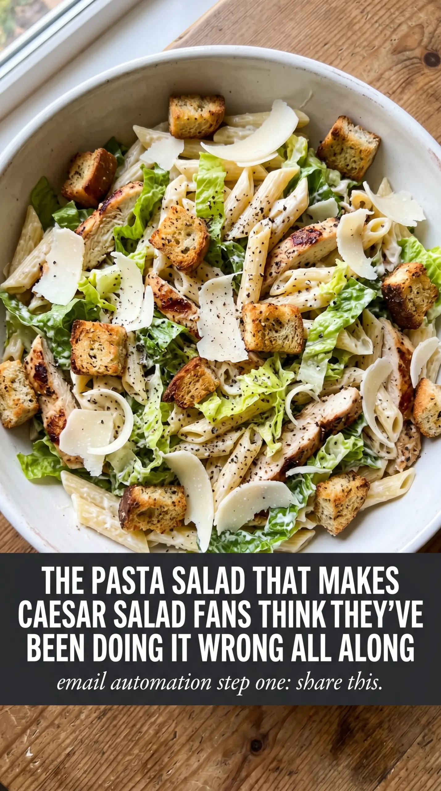 Chicken Caesar Pasta Salad creamy crunchy