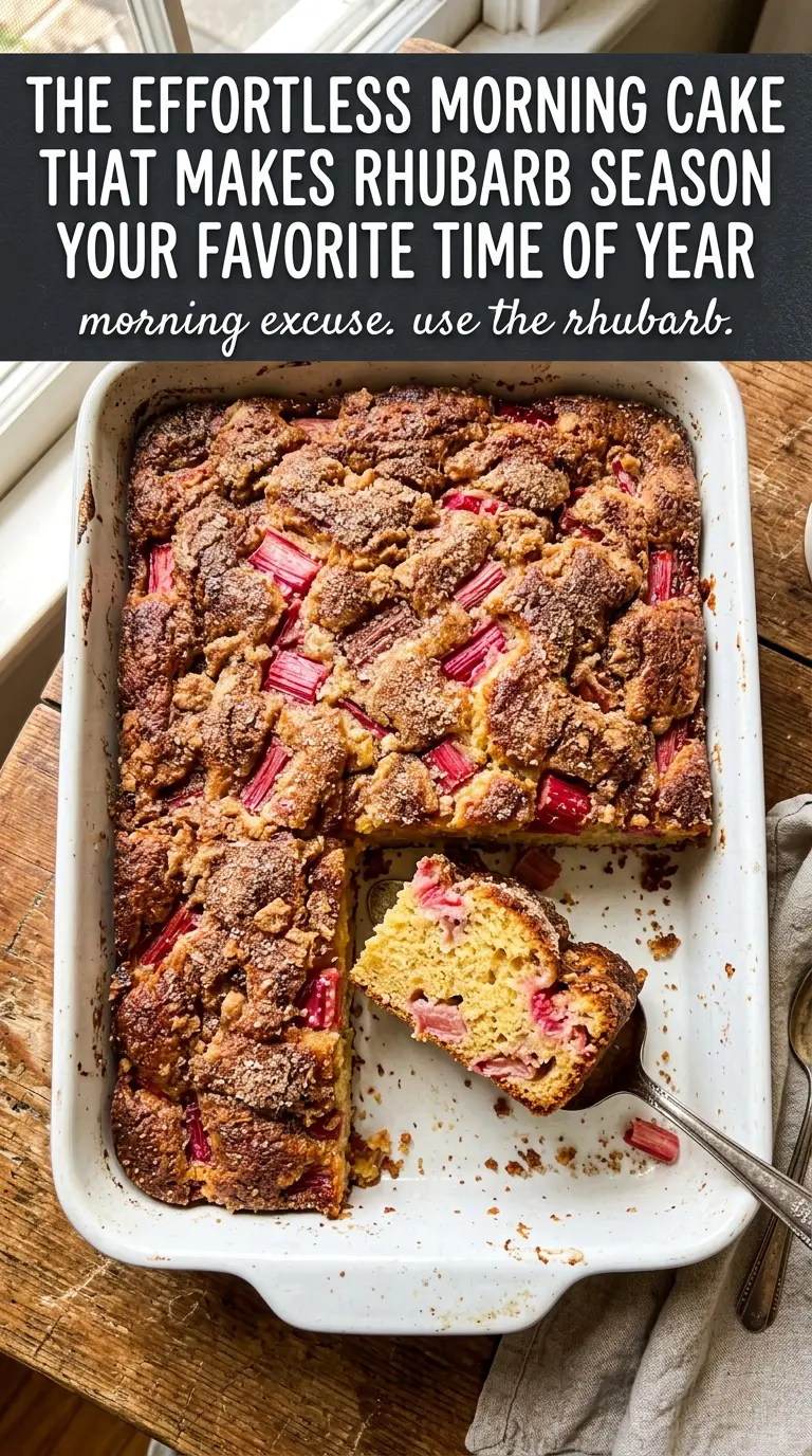 Easy Rhubarb Breakfast Cake tender crumb cinnamon sugar