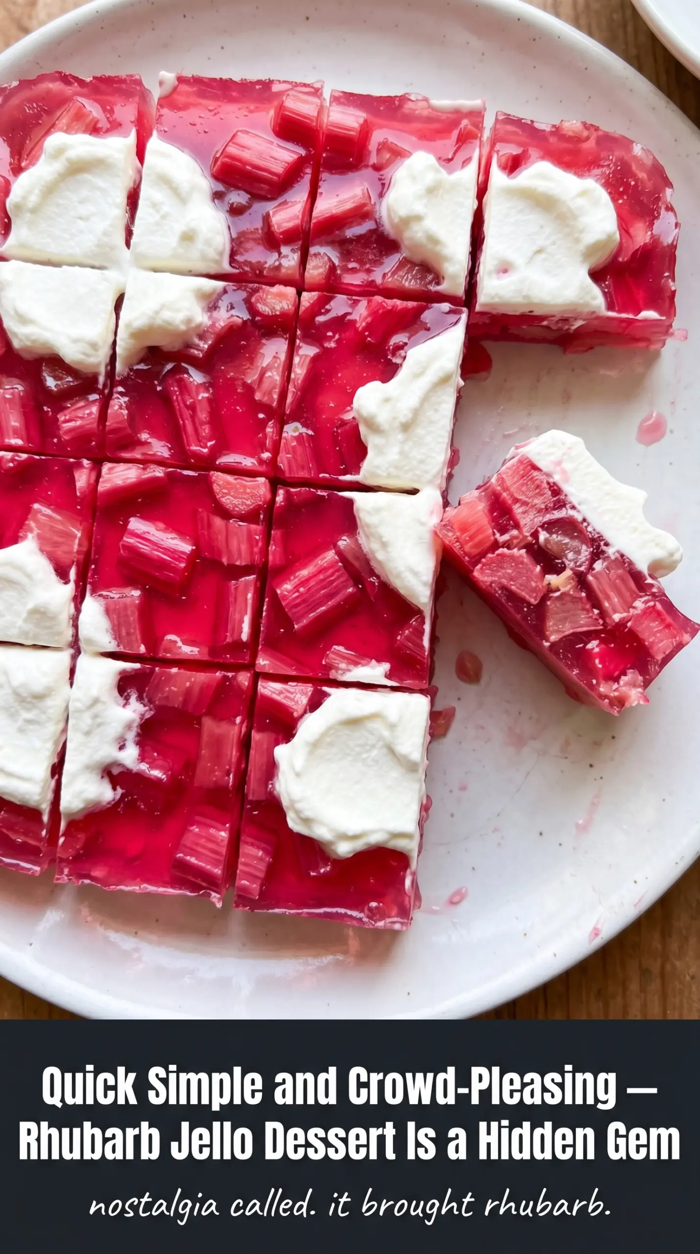 Glossy smooth rhubarb jello