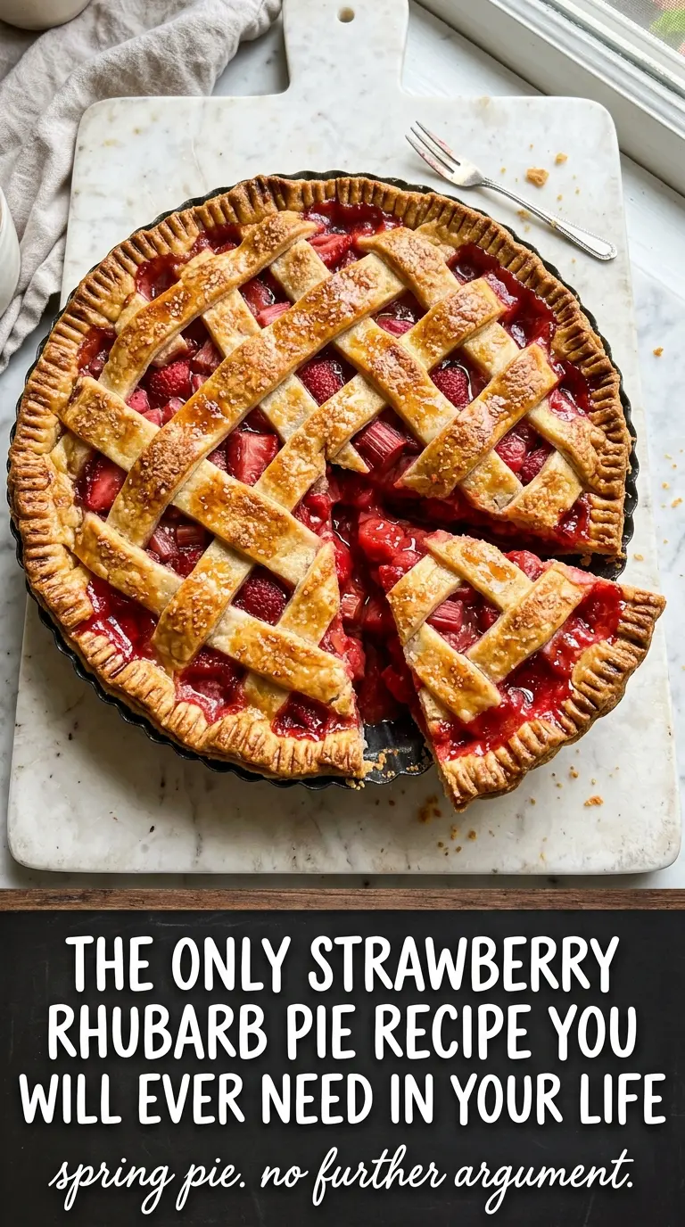 Fresh Strawberry Rhubarb Pie, lattice crust, bubbling filling