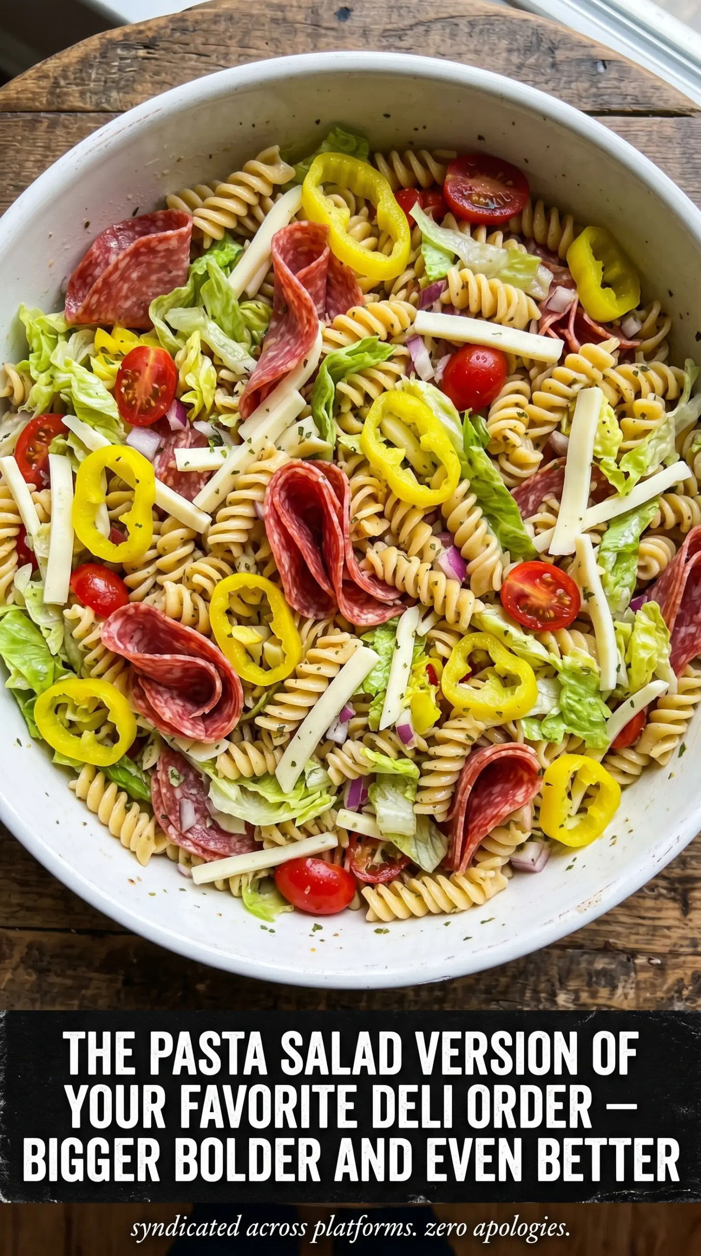 Grinder Pasta Salad deli meats cheese banana peppers