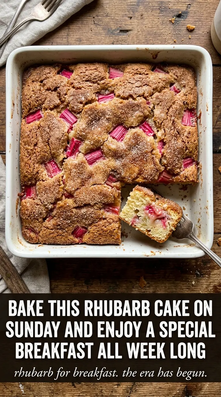 Rhubarb Breakfast Cake tender crumb cinnamon topping