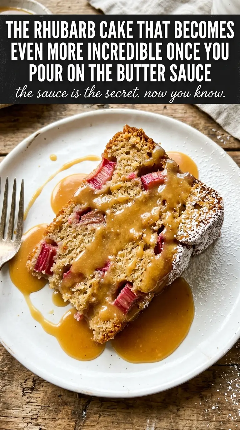 Rhubarb cake with butter sauce moist golden