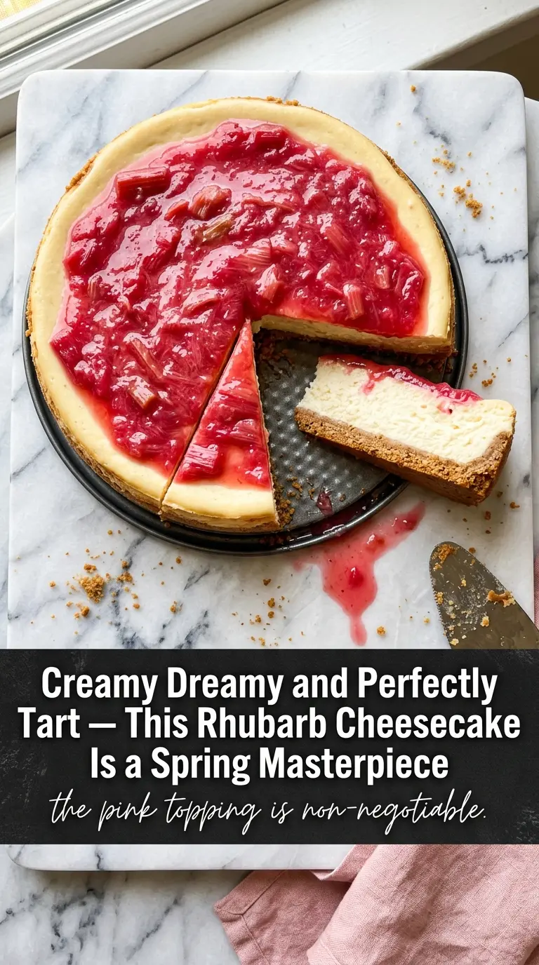 Rhubarb Cheesecake creamy glossy pink
