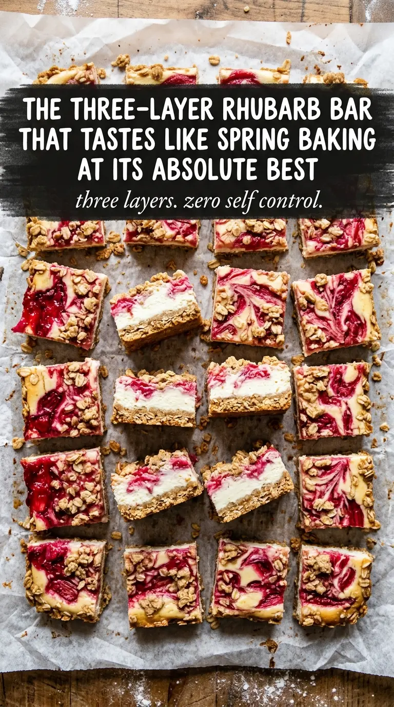 Rhubarb Cheesecake Bars with Oatmeal Crust creamy swirled dessert bars