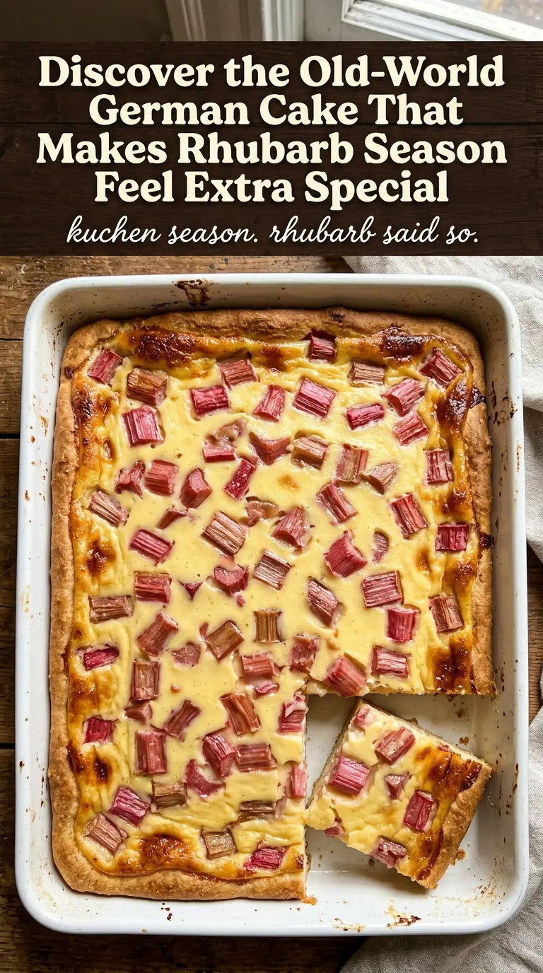Rhubarb Custard Kuchen, creamy rhubarb kuchen, German dessert