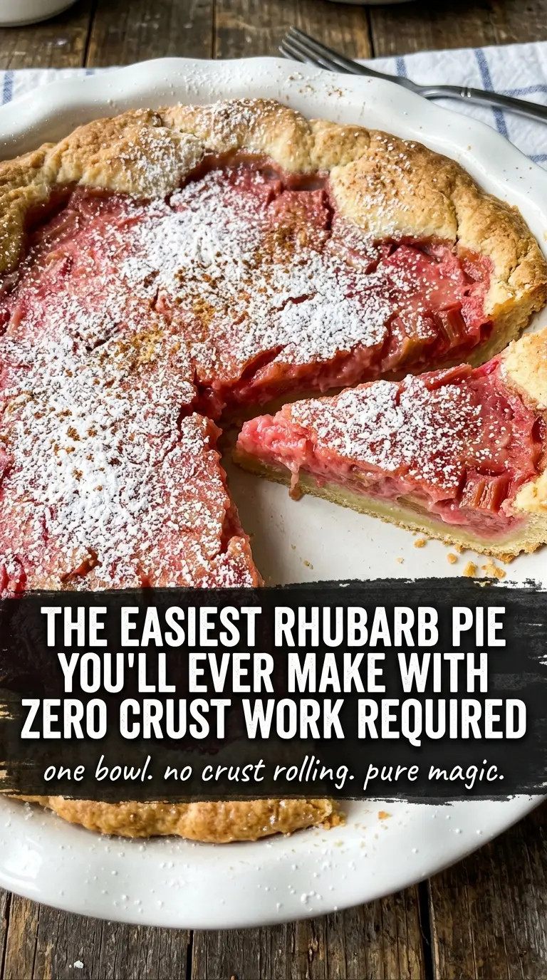 Rhubarb Impossible Pie custardy, self-crusting, tangy