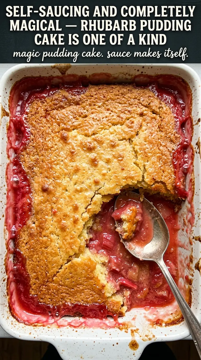 Rhubarb pudding cake sweet-tart, self-saucing, tender