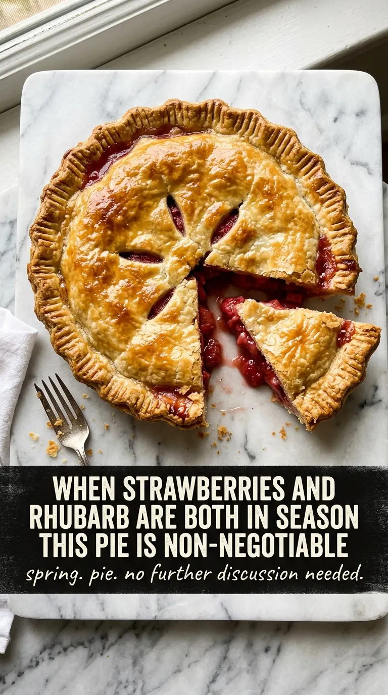 Strawberry Rhubarb Pie, flaky crust, jewel-toned filling