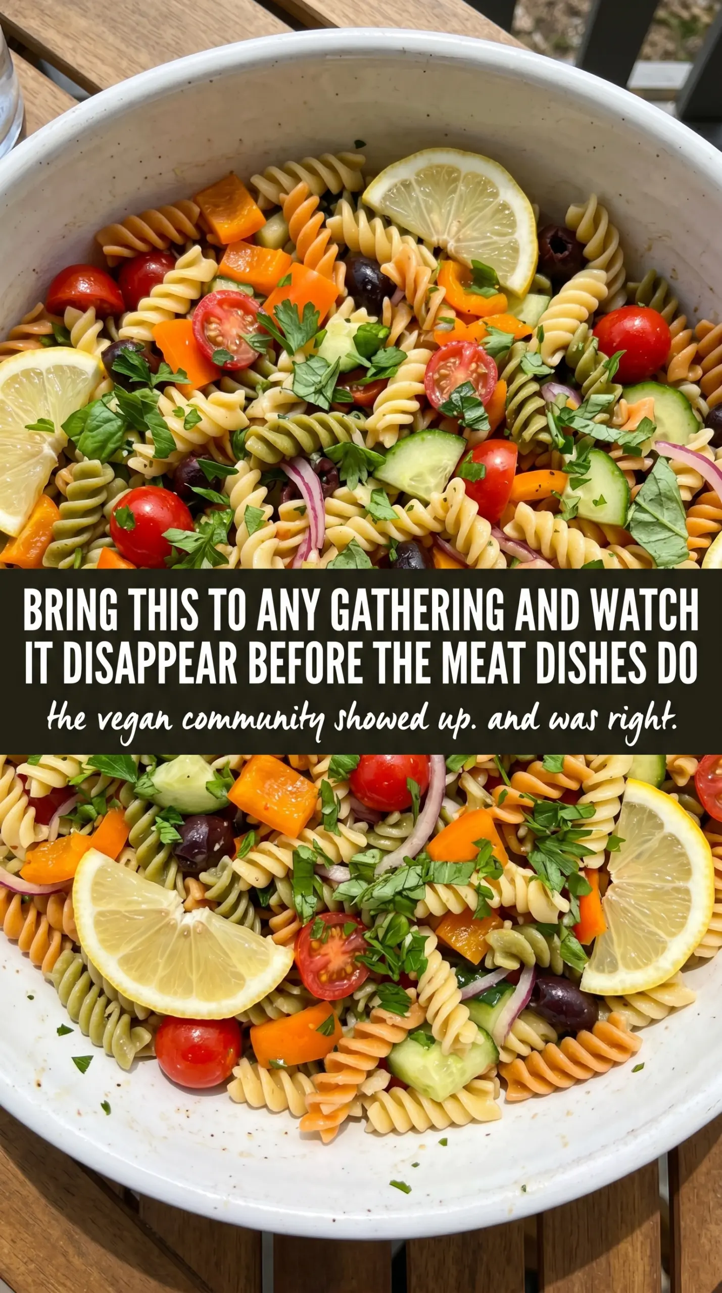 Vegan pasta salad colorful creamy tahini