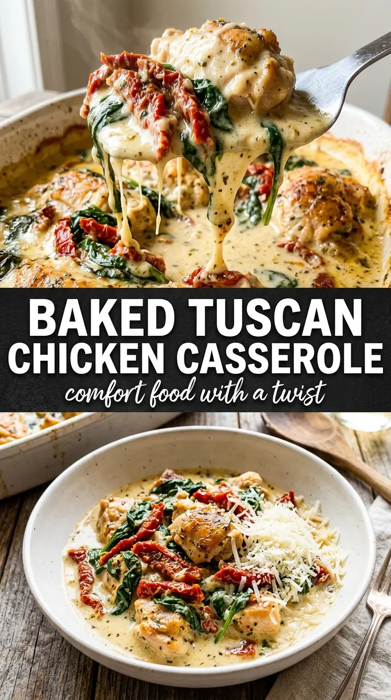 Baked Tuscan chicken casserole creamy golden sun-dried tomato