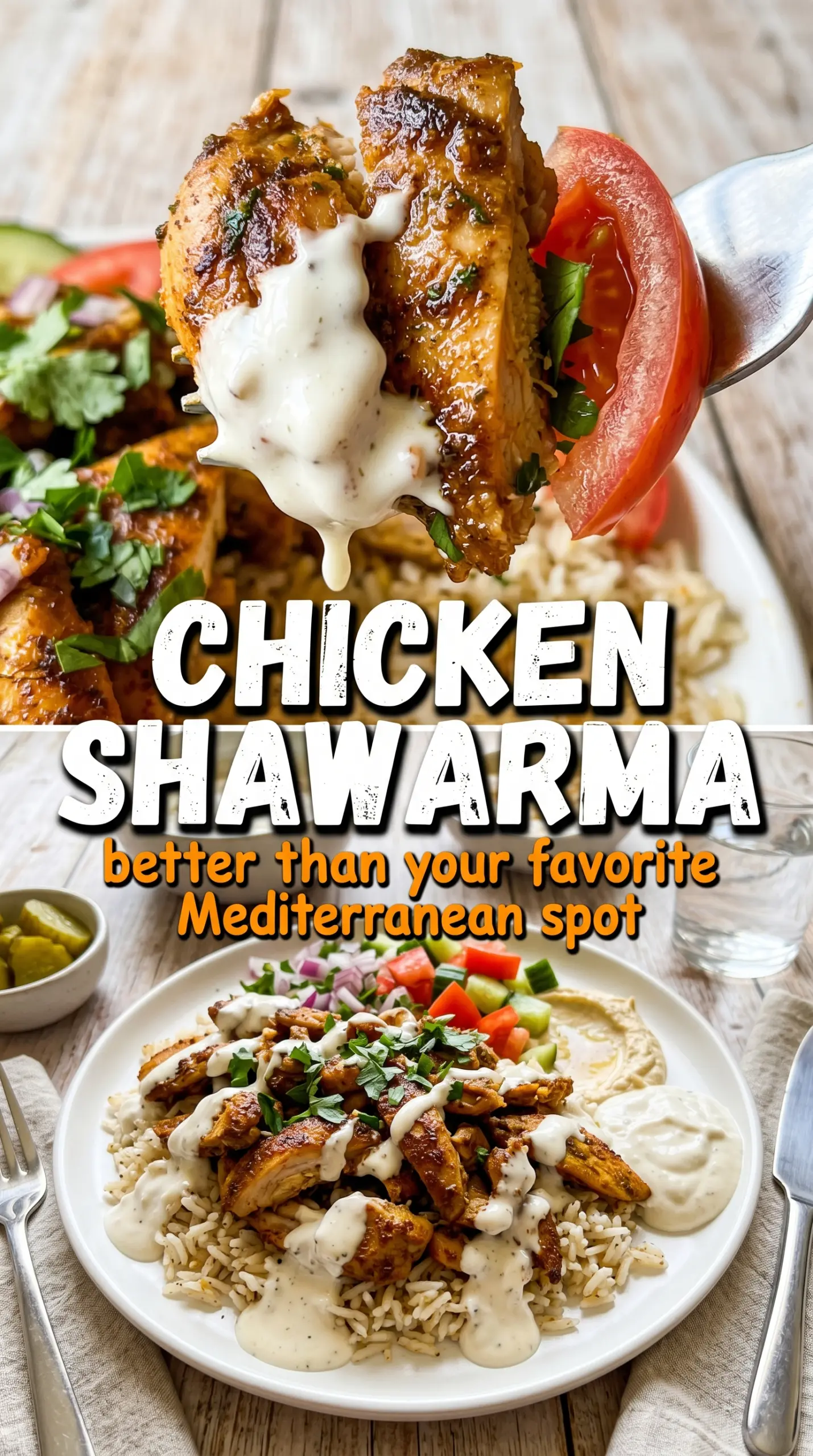 Chicken Shawarma with Garlic Sauce, spiced chicken, creamy garlic sauce