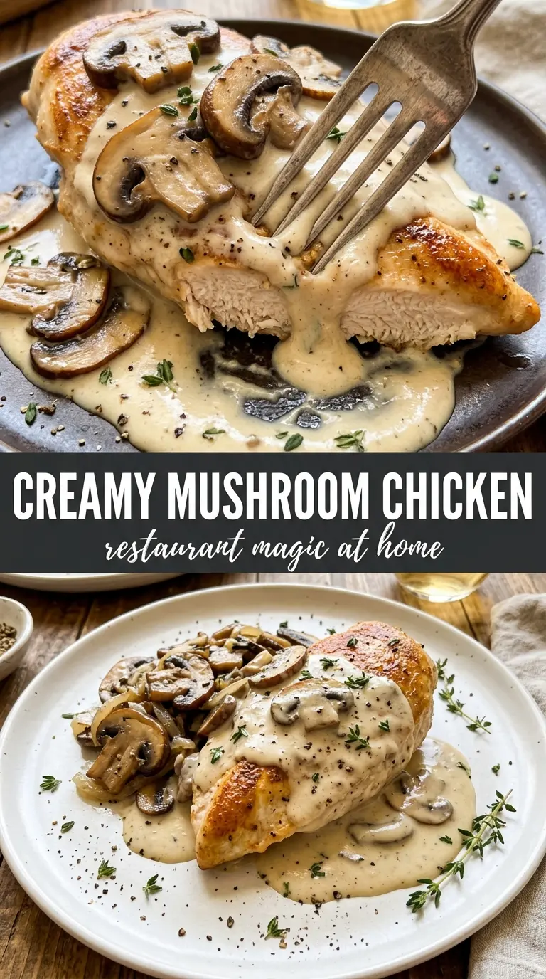 Creamy mushroom chicken skillet, golden, silky, herb-flecked