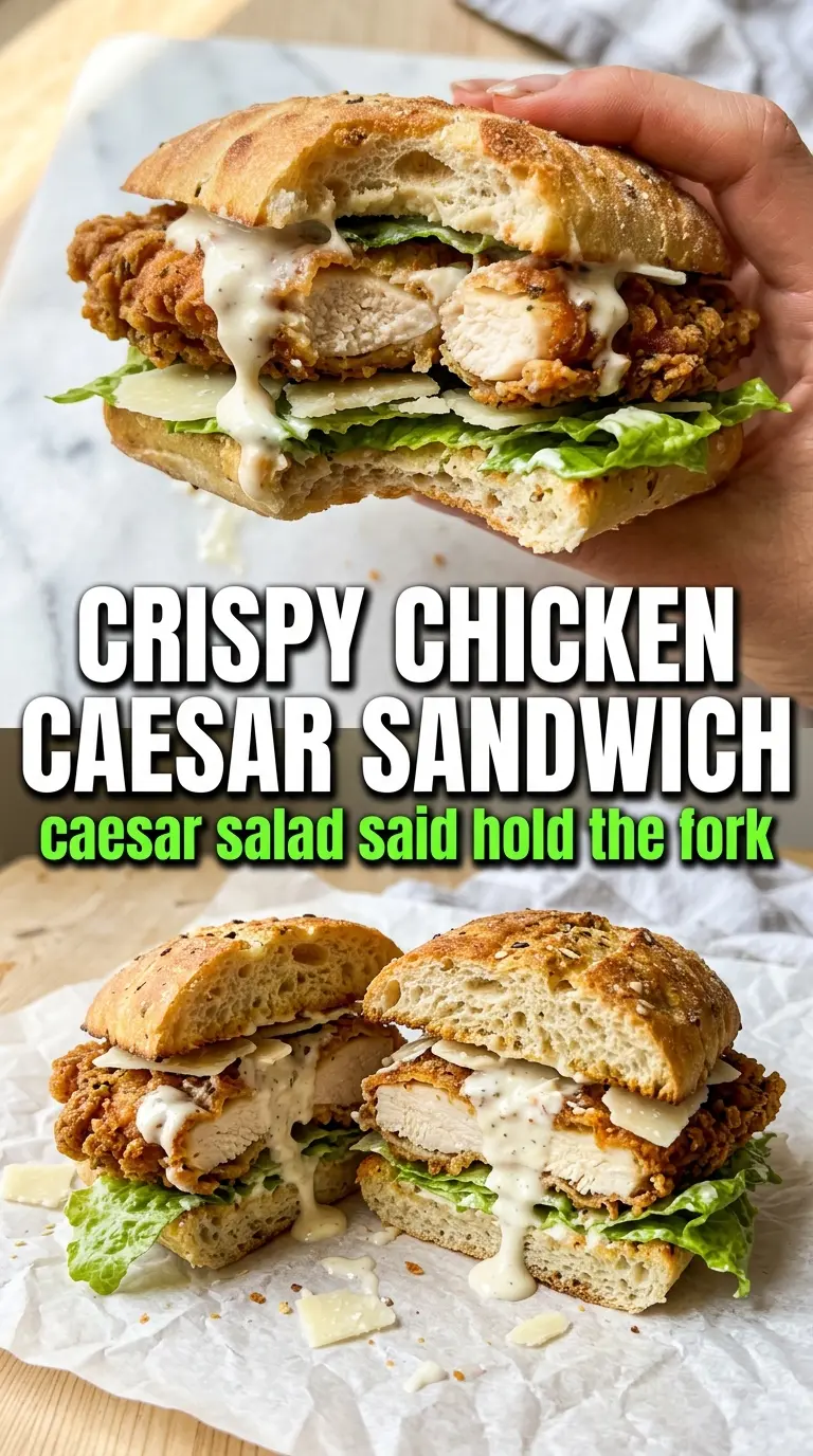 Crispy Chicken Caesar Sandwich, golden panko crust, creamy dressing