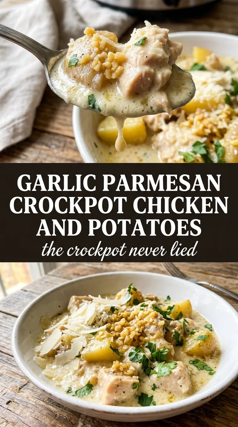 Garlic Parmesan Crockpot Chicken and Potatoes creamy slow cooker
