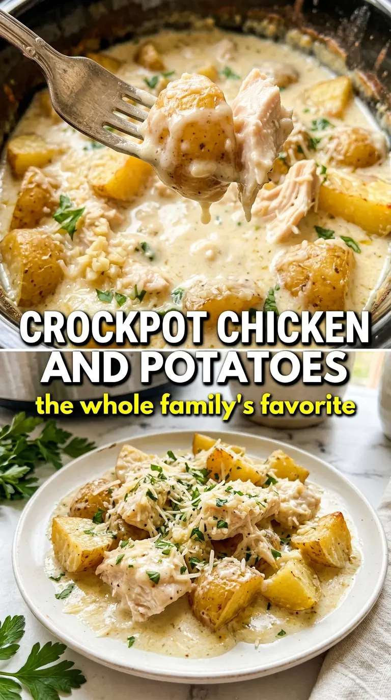 Garlic Parmesan Crockpot Chicken and Potatoes creamy slow cooker