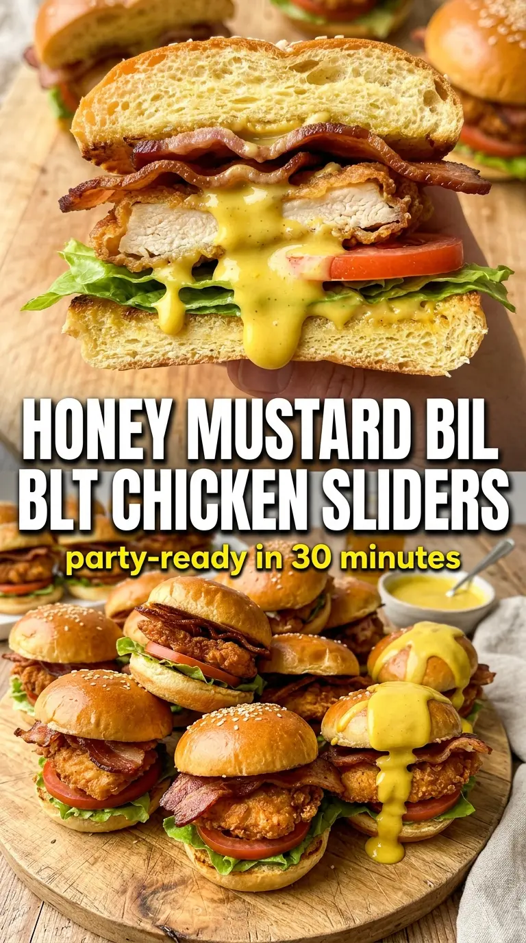 Honey Mustard BLT Chicken Sliders with golden buns, crispy bacon, and creamy sauce