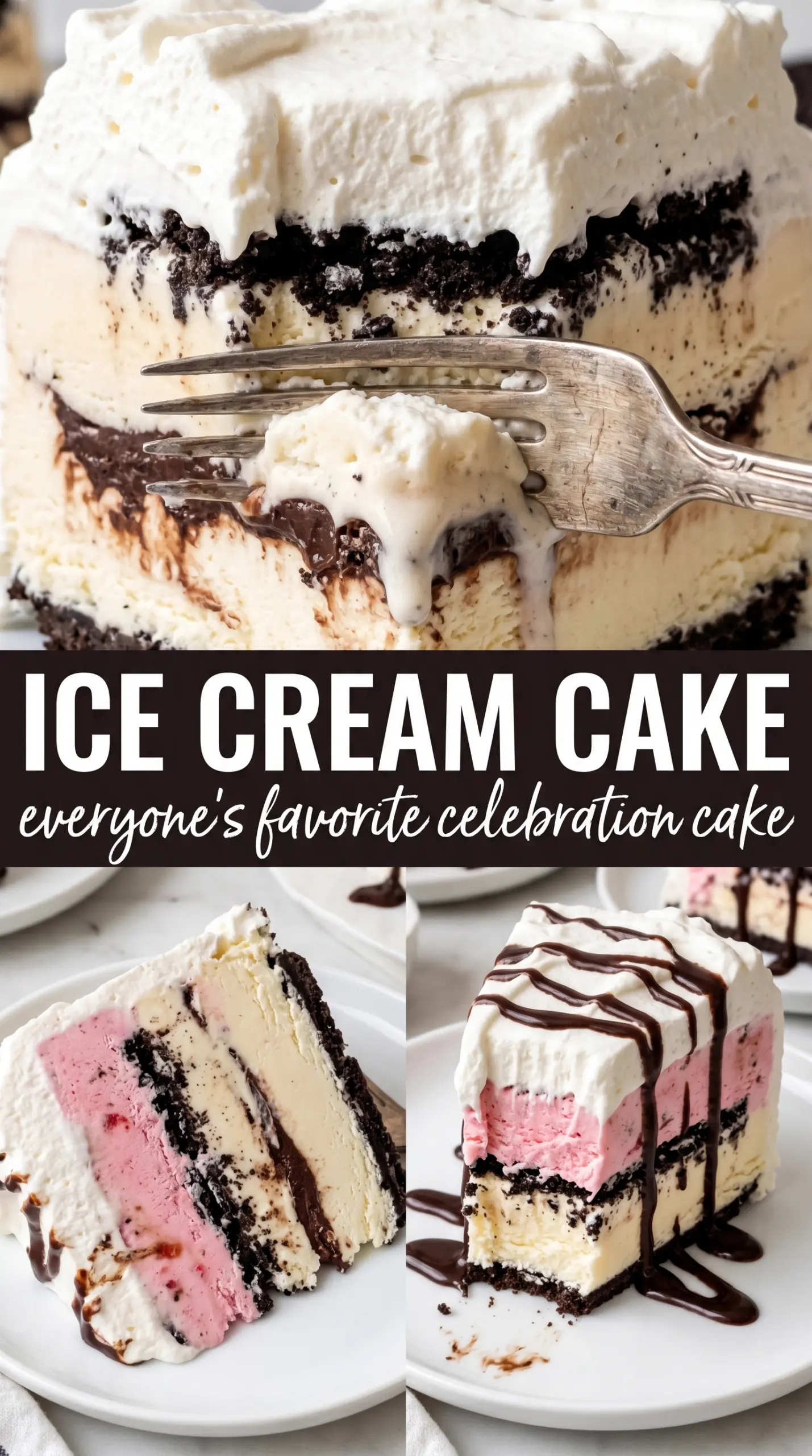 Ice cream cake layered dessert Oreo vanilla strawberry
