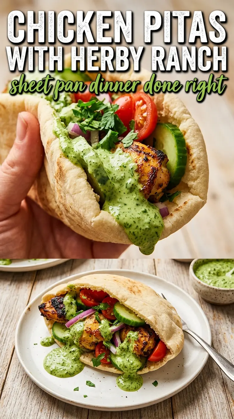 Sheet Pan Chicken Pitas with Herby Ranch, juicy, fresh, golden