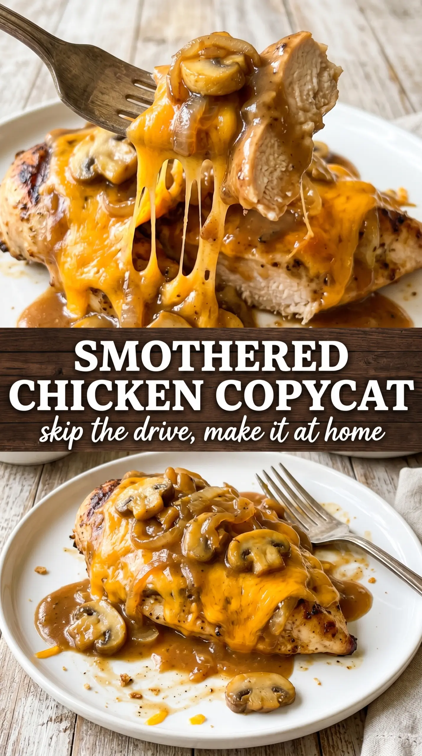 Texas Roadhouse Smothered Chicken Copycat cheesy mushrooms onions