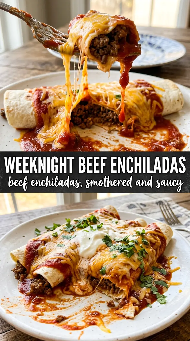 Beef Enchiladas cheesy saucy Tex-Mex