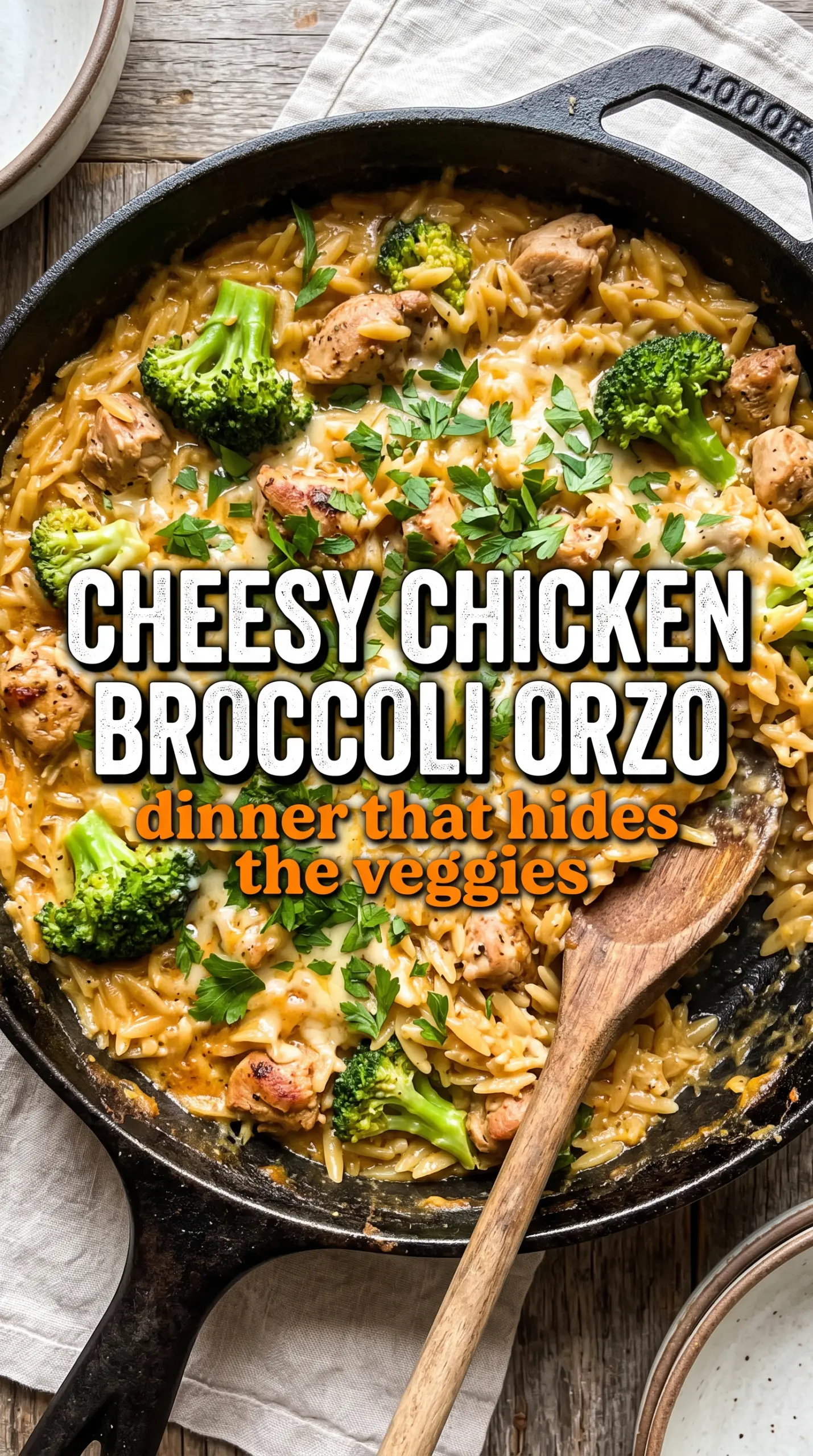 Cheesy Chicken Broccoli Orzo creamy cheddar chicken pasta