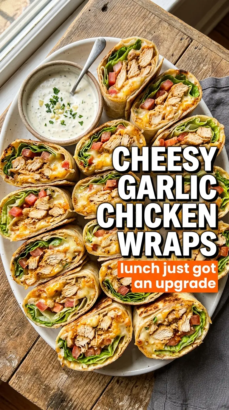 Cheesy Garlic Chicken Wraps, melty, golden, fresh