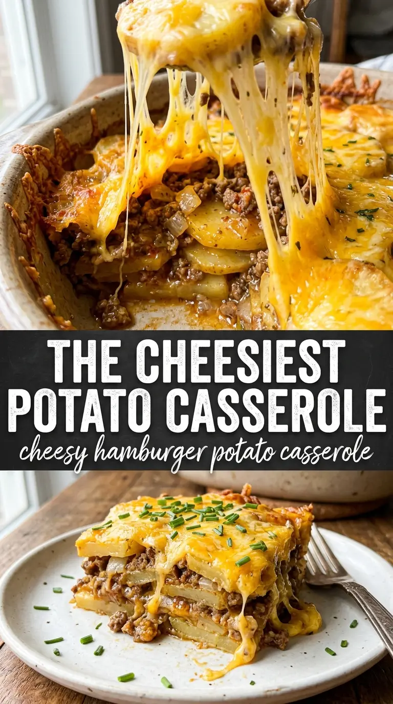 Cheesy Hamburger Potato Casserole layered, cheesy, golden