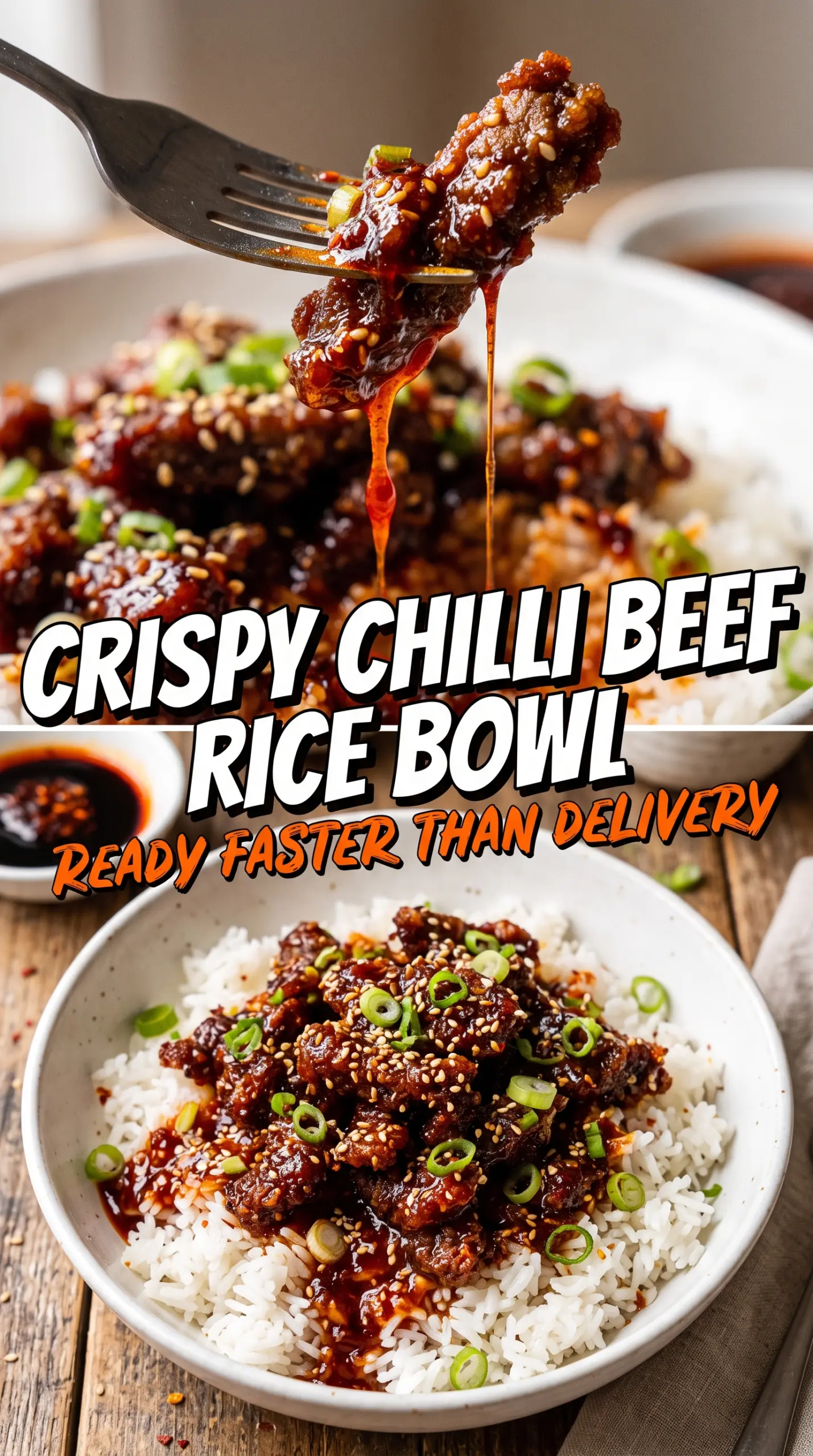 Crispy Chilli Beef Rice crunchy spicy glossy