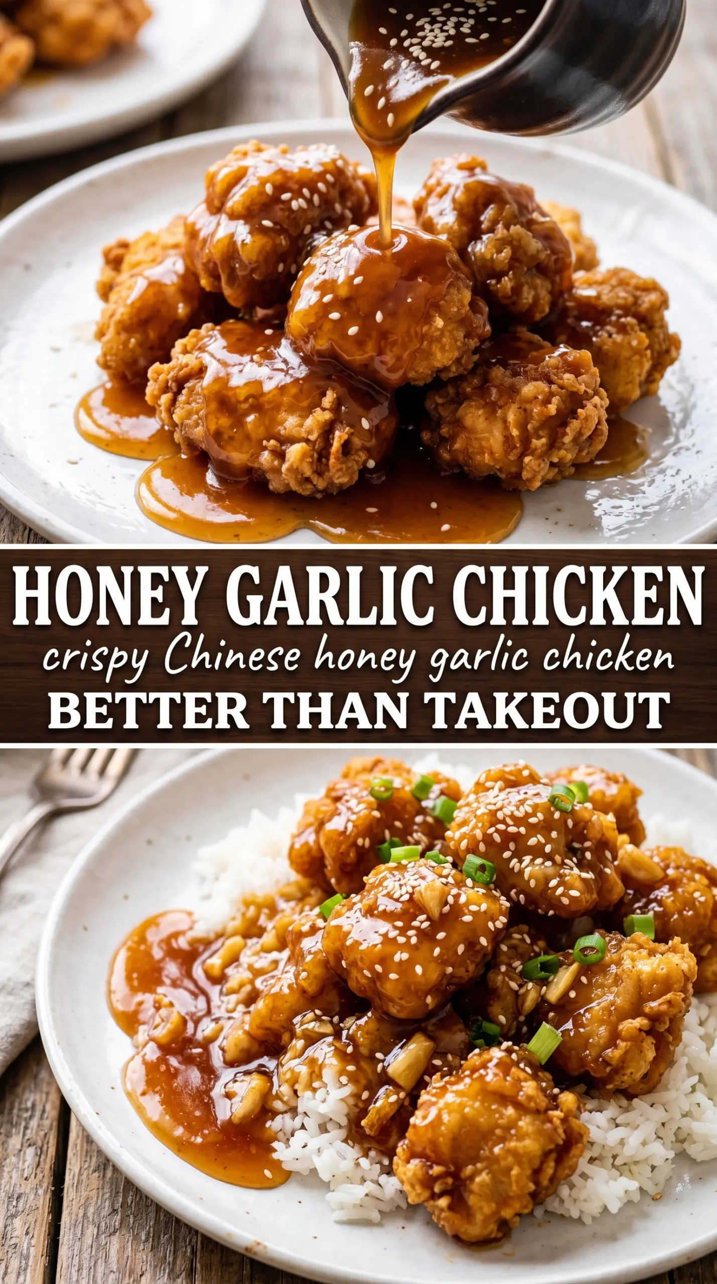 Crispy Chinese Honey Garlic Chicken glossy sticky