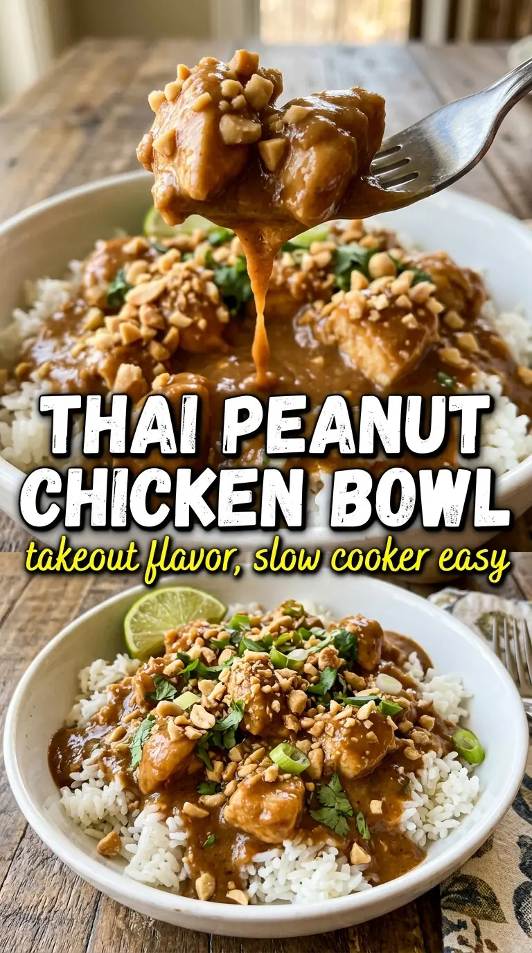 Crockpot Thai Peanut Chicken creamy saucy shredded