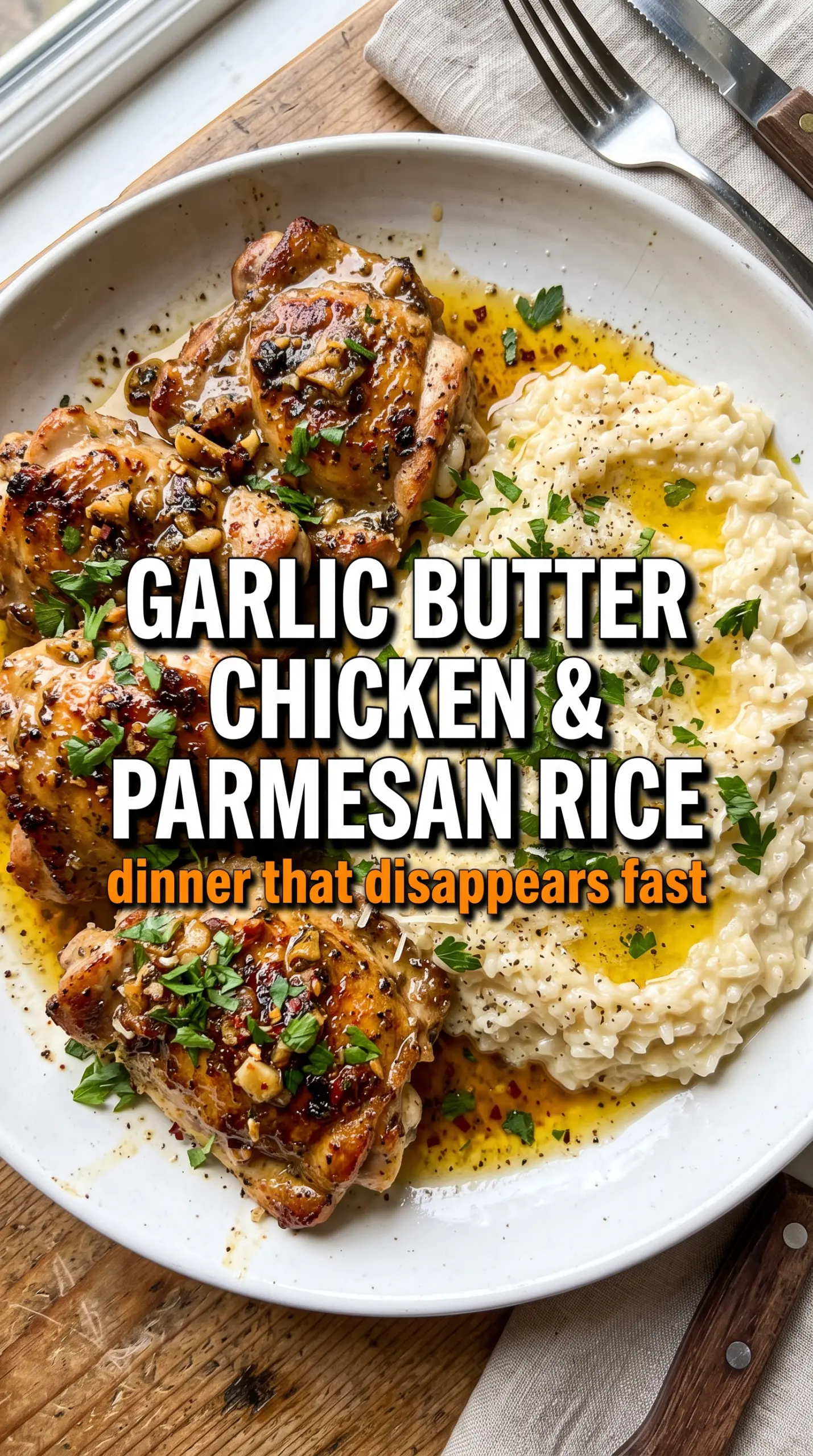 Garlic Butter Chicken with Parmesan Rice golden creamy skillet