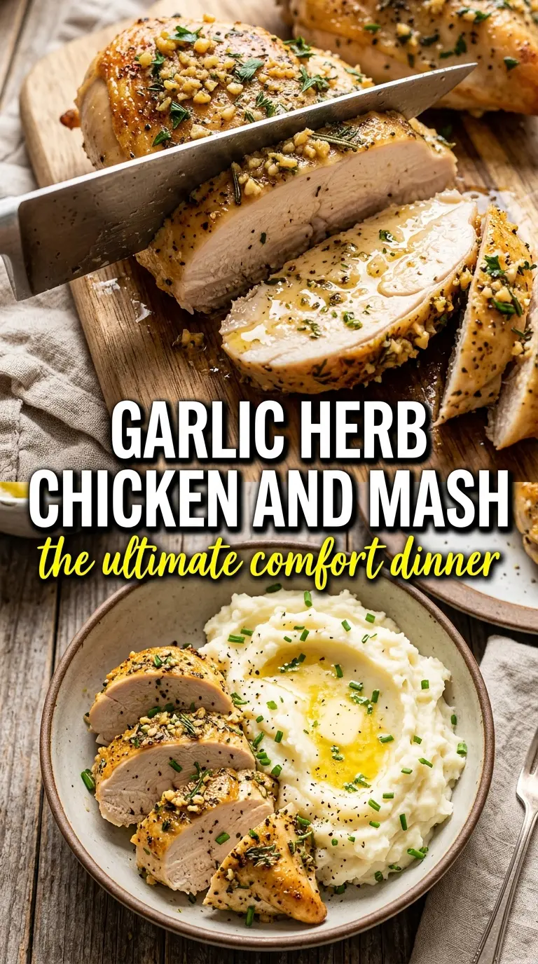 Garlic Herb Chicken Breast with Mashed Potatoes golden pan sauce creamy