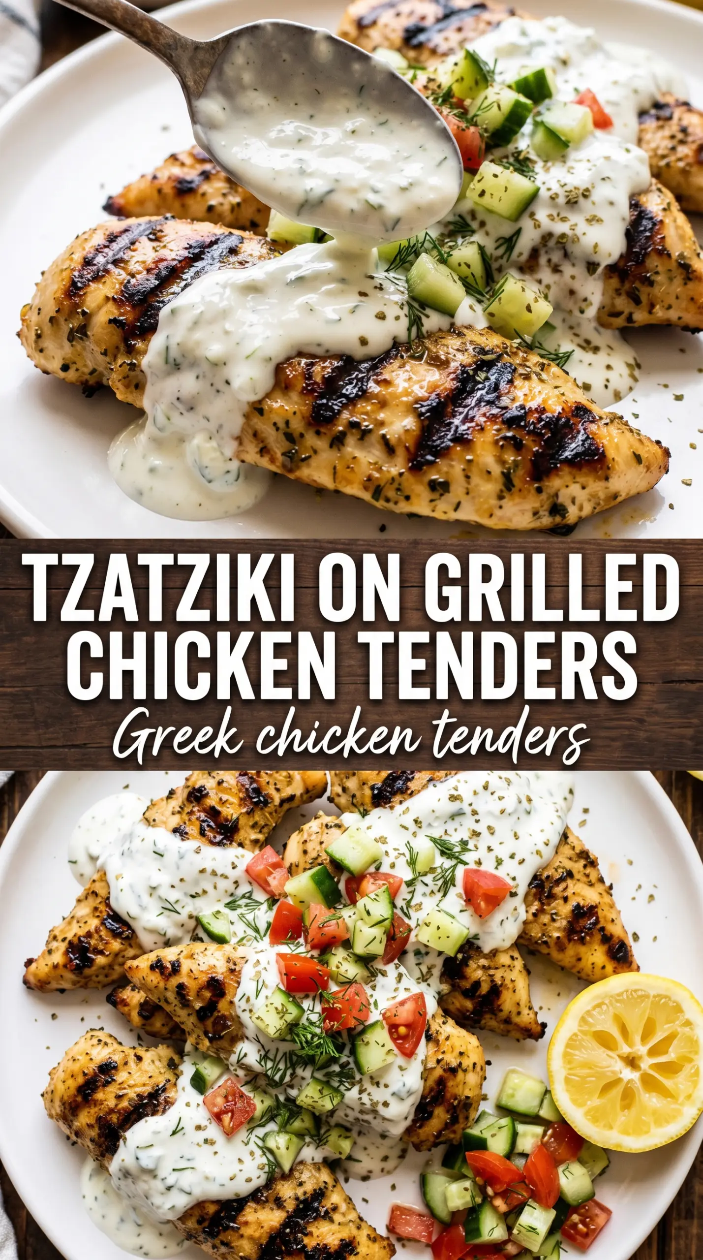 Greek chicken tenders lemon oregano tzatziki