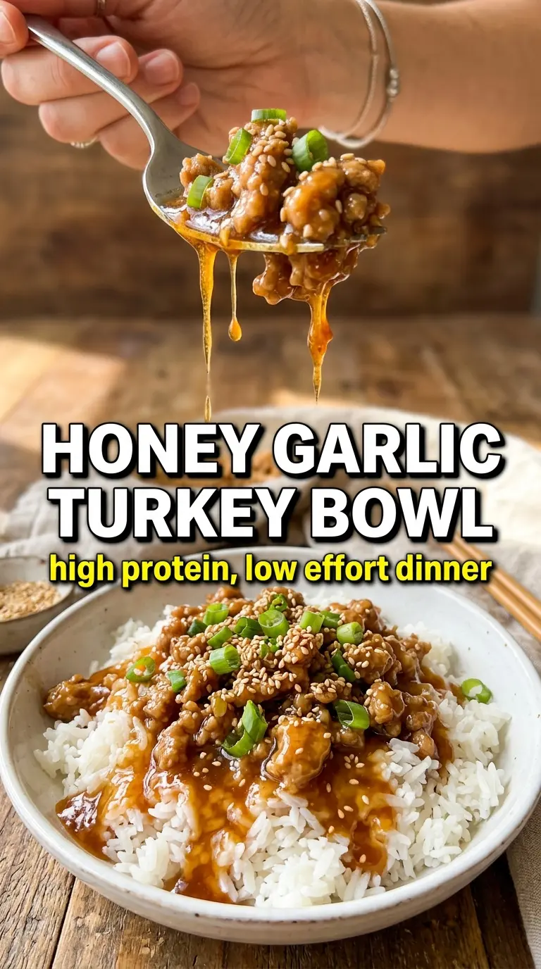 Honey Garlic Ground Turkey sticky savory rice bowl