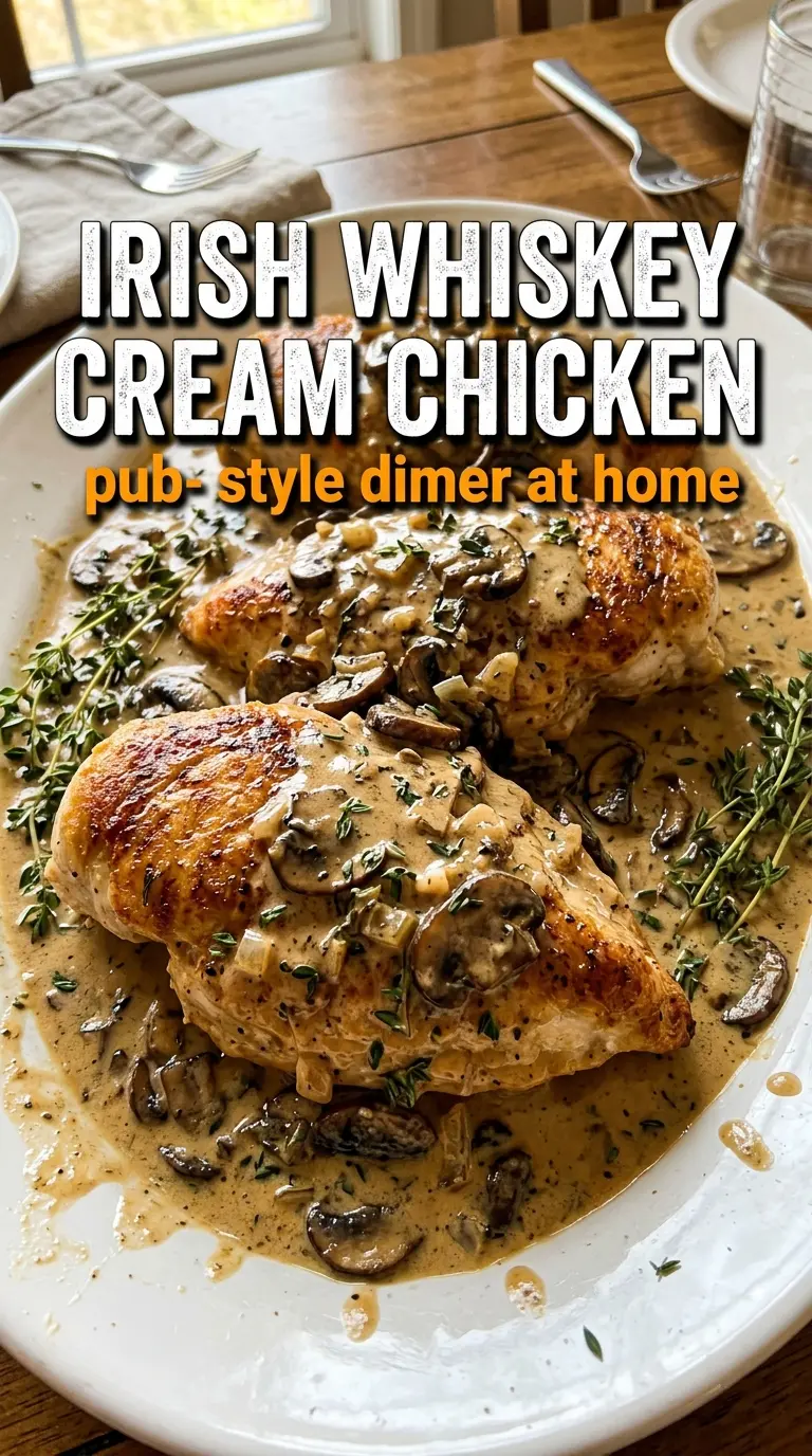 Irish Chicken in Whiskey Cream Sauce, creamy mushrooms, thyme